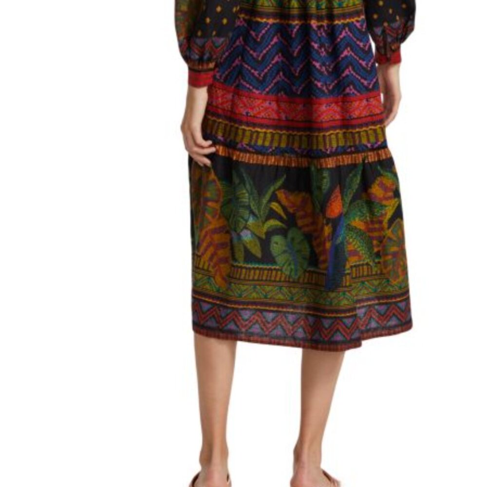 Farm Rio Forest Tapestry Midi Dress Geometric Jungle Linen Blend Tassel XS $265 - Picture 9 of 10